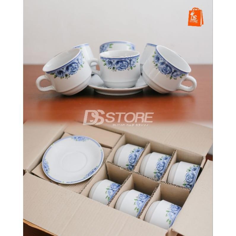 Cangkir Set Rose Keramik/Gelas Kopi Keramik/Kopin/Gelas Teh/Mug Tatakan Set