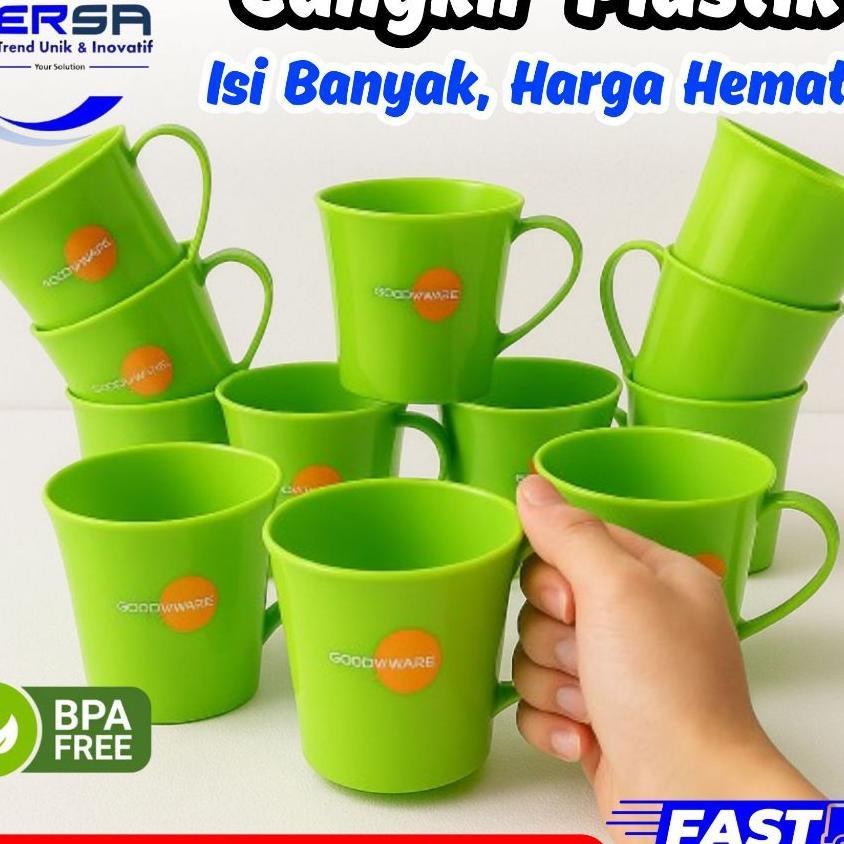 Cangkir Mug Kopi Plastik 300Ml / Cangkir Plastik 1 Lusin  (12 Pcs) Golden Sunkist Mok 7026