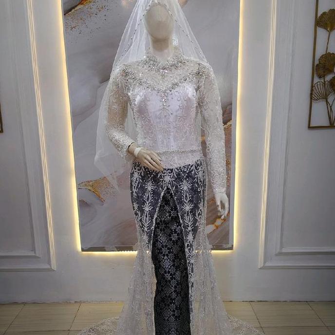 kebaya akad nikah ekor panjang full payet bahan elisap ukuran all size   Pesta Pengantin Panjang