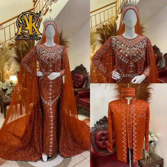 Couple gaun pengantin slim premium ekor lepas pasang wedding Dress Mewah Pernikahan