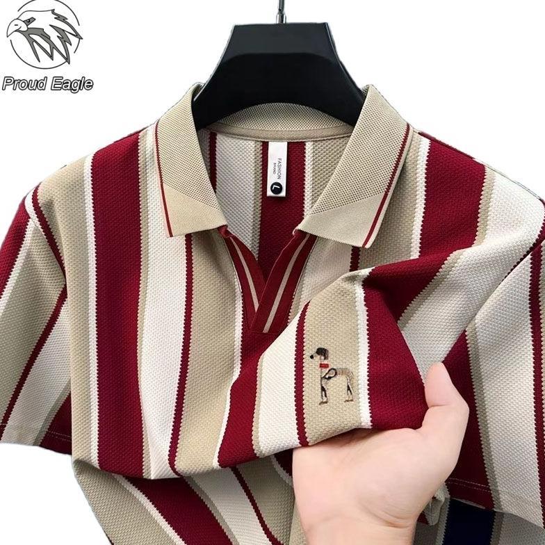 Proud Eagle baju polo pria kaos kerah kaos polo garis garis pria kemeja Kerah