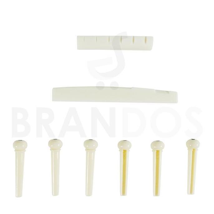 Nut + Saddle Bridge + Pin ABS (6 pcs) Tulang Sapi Gitar Akustik PUTIH