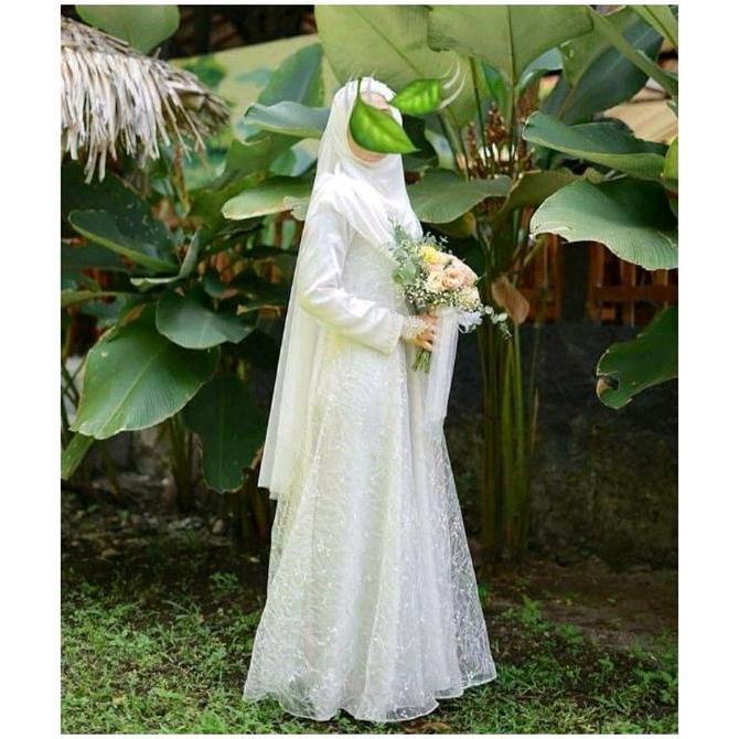 SET GAUN PENGANTIN SYARI MURAH (FULL SET GAUN,JILBAB,VEIL, FREE CADAR)