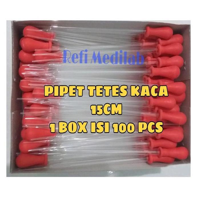 Lansungkirim- Pipet Tetes Kaca 15Cm Karet Merah Isi 100Pcs/Box