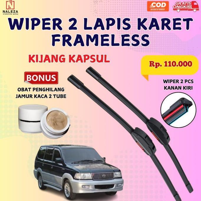 WIPER DUAL KARET MOBIL KIJANG KAPSUL ISI 2 PCS KANAN KIRI BONUS PENGHILANG JAMUR KACA - WIPER DOUBLE