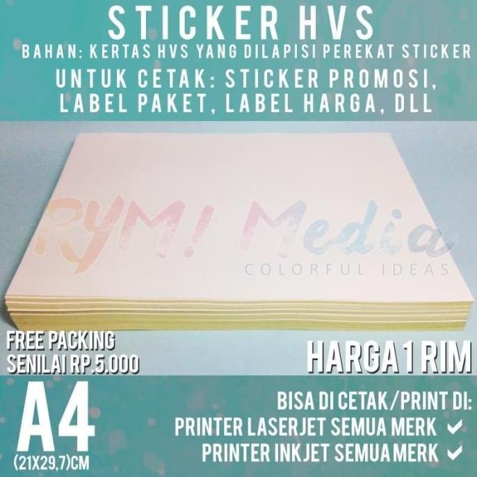 Papier- 1 Rim A4 Stiker Hvs / 500 Lembar Sticker Hvs Doff A4 Bahan Resi Olshop