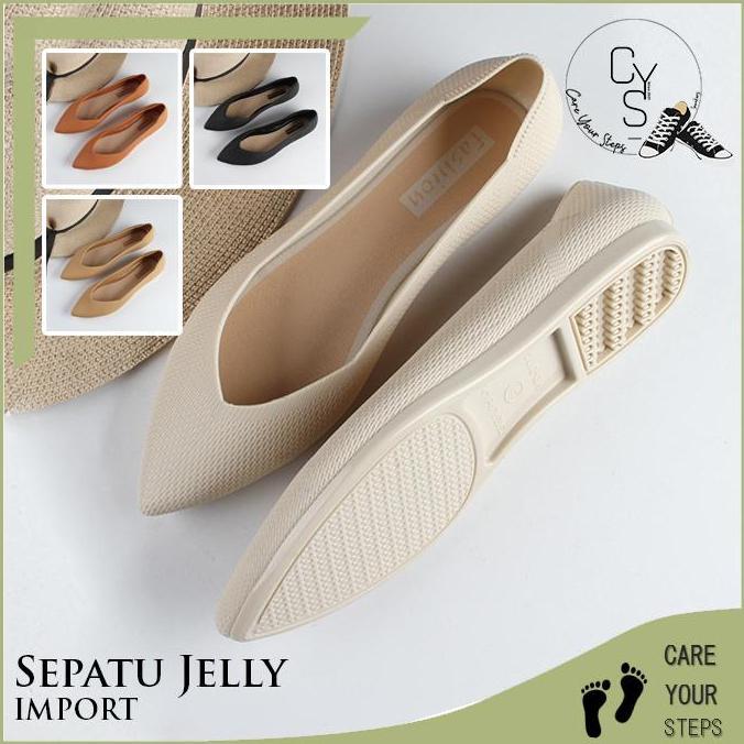 Sandal Sepatu Flat Slip On Wanita Cewek Jelly Polos Model Lancip Kekinian Formal Korea Fashion Style