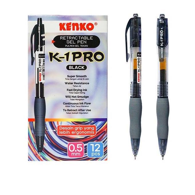 Werkzeug- Pulpen Gel Cetek Kenko K-1 Pro Hitam 1 Lusin Isi 12 Pcs
