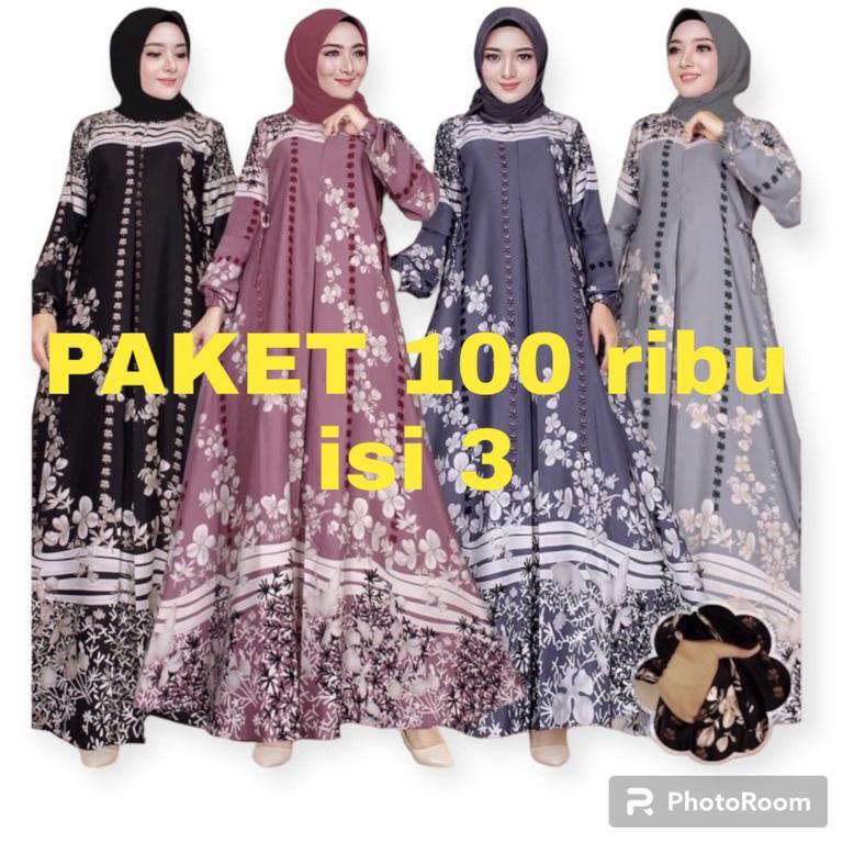 NEW ARRIVAL PAKET 100 RIBU ISI 3 GAMIS SELENA PREMIUM LENGAN KERUT 2026