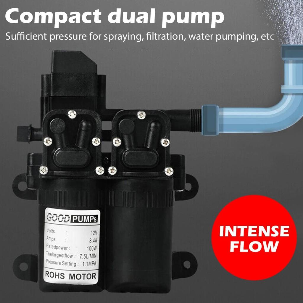 Dc 12V 100W 160Psi 7.5L/Min Electric Double Water Pump Diaphragm Automatic Flow Switch High Pressure