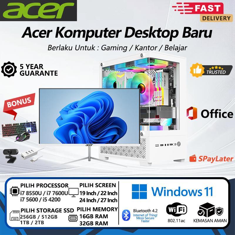 Acer Komputer Full Set Pc Gaming Cpu Desktop Komputer 19/22/24/27 Inch Monitor,Berlaku Untuk Gaming,