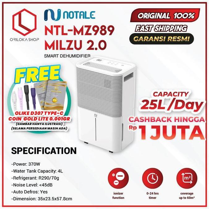 Notale Milzu Smart Dehumidifier - Garansi Resmi