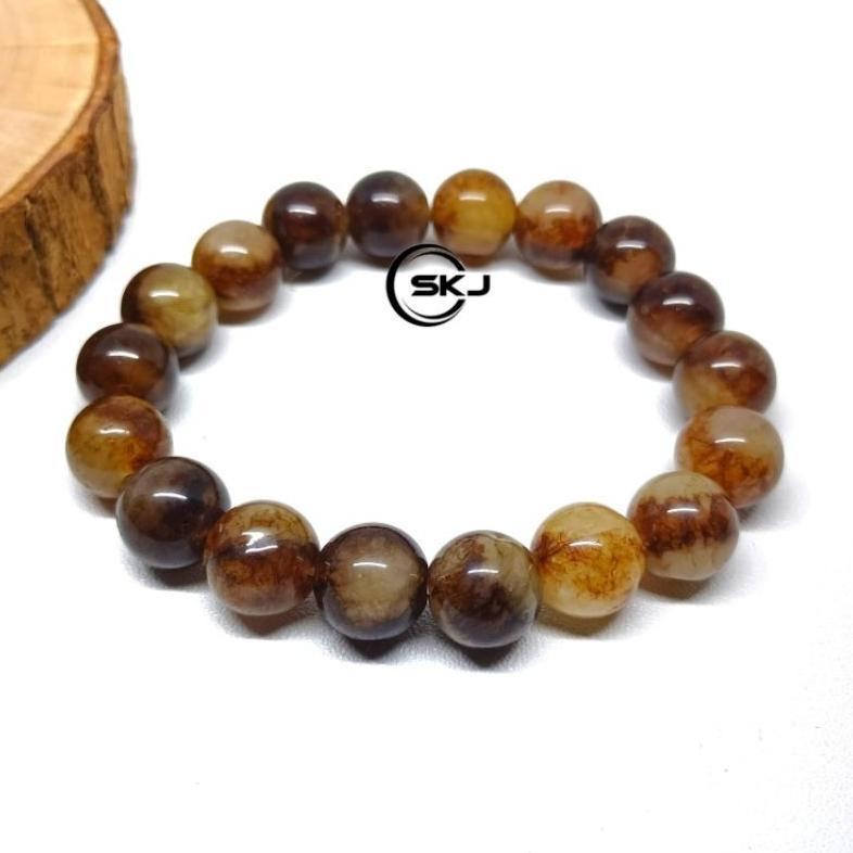 BestPromo Gelang Batu Giok Coklat Terapi Kesehatan 10Mm Asli Natural