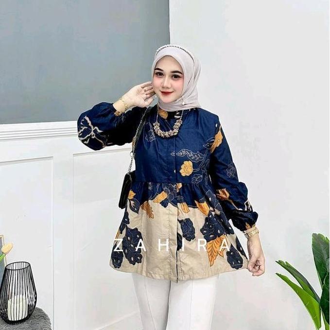 HARGA PRODUK Blus Batik Balon Batu Hitam Modern ATASAN BATIK LENGAN PANJANG BALON Shirt Green Blouse