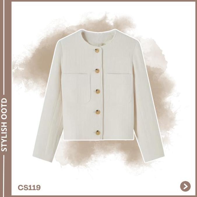 Outfit Set Ootd Kampus Blazer Outer Wanita Tanktop Rib Premium  Celana Jennie Knit CS119 Fujian Baju