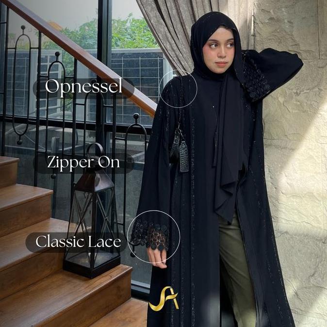 PREMIUM BISA COD Namirah Black Abaya with Classic Lace [NORMAL SIZE] PREMIUM