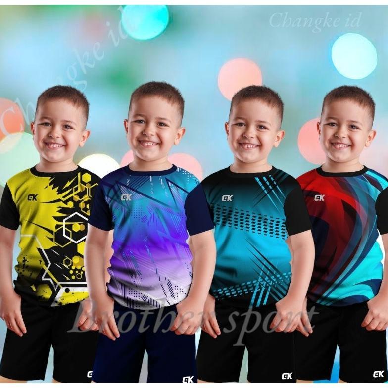 OFFICIAL SETELAN KAOS OLAHRAGA ANAK-ANAK BAJU OLAHRAGA FUTSAL VOLI BUKUTANGKIS BADMINTON PRINTING