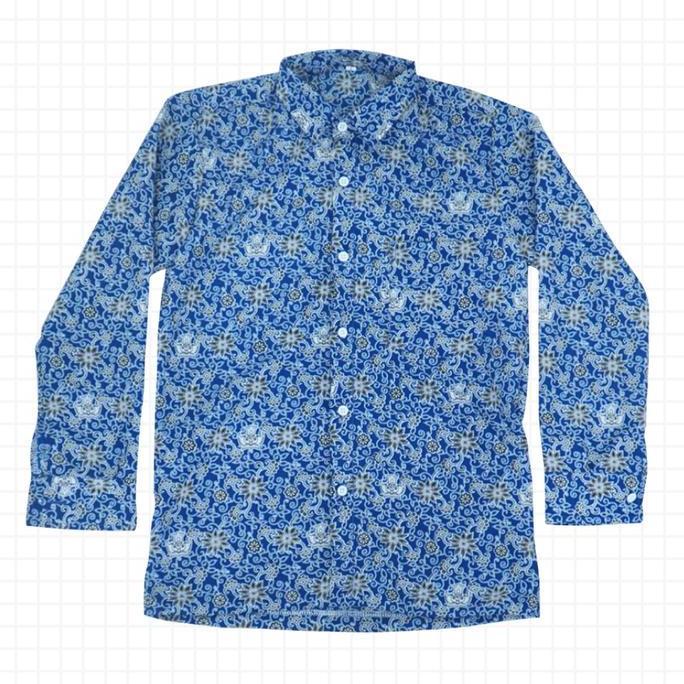 UPFRADE STYLE  Baju Atasan Seragam Batik Sekolah SMP/SMA Motif Bunga Rampe Biru Pria Wanita Lengan P