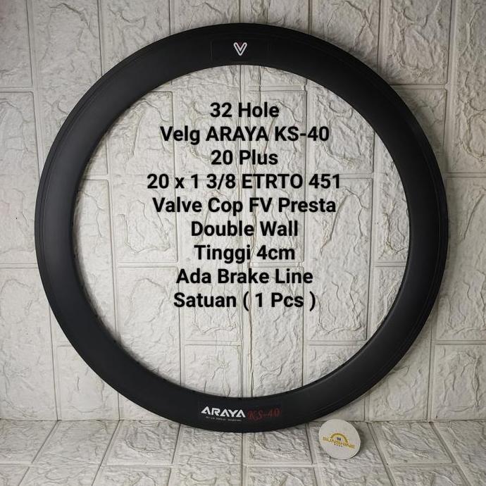 Rims Velg 20 Plus 451 ARAYA KS40 Rim 20x1 3/8 Sepeda Lipat Seli Minivelo Double Wall Tinggi 4cm Brak