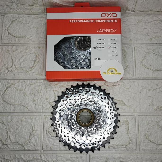 Gir Sprocket FREEWHEEL 9 Speed 13-36T OXO DRAT ULIR Tumpuk Susun Megarange CHROME BLACK Sepeda MTB F