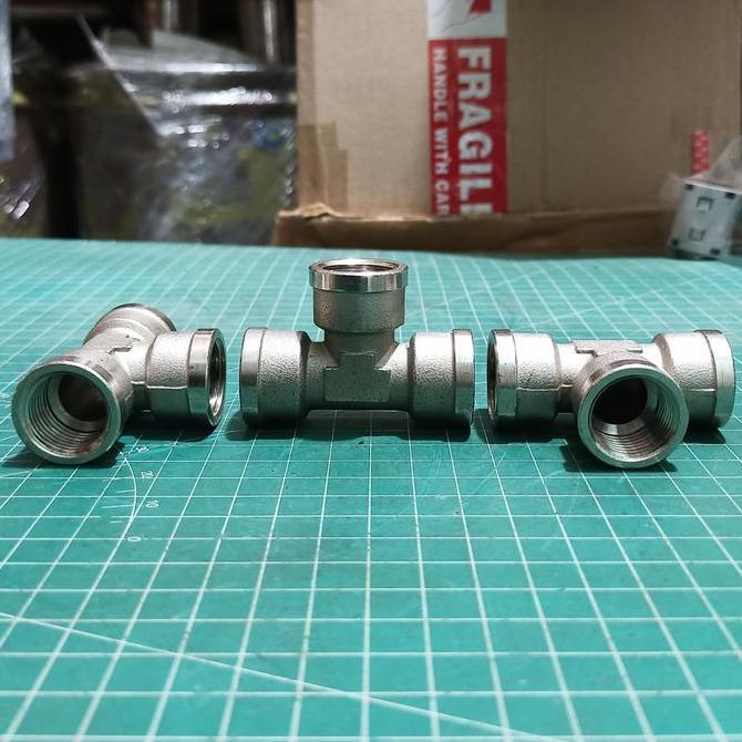NEPEL CONNECTOR T DRAT DALAM 1/2 INCH - KUNINGAN CHROME SIAP KIRIM