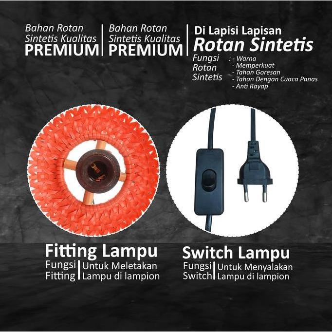 Neezar Rattan Lampion Duduk Rotan Sintetis Lampu Hias Meja Ruang Tamu Minimalis Kamar Diameter 30 cm