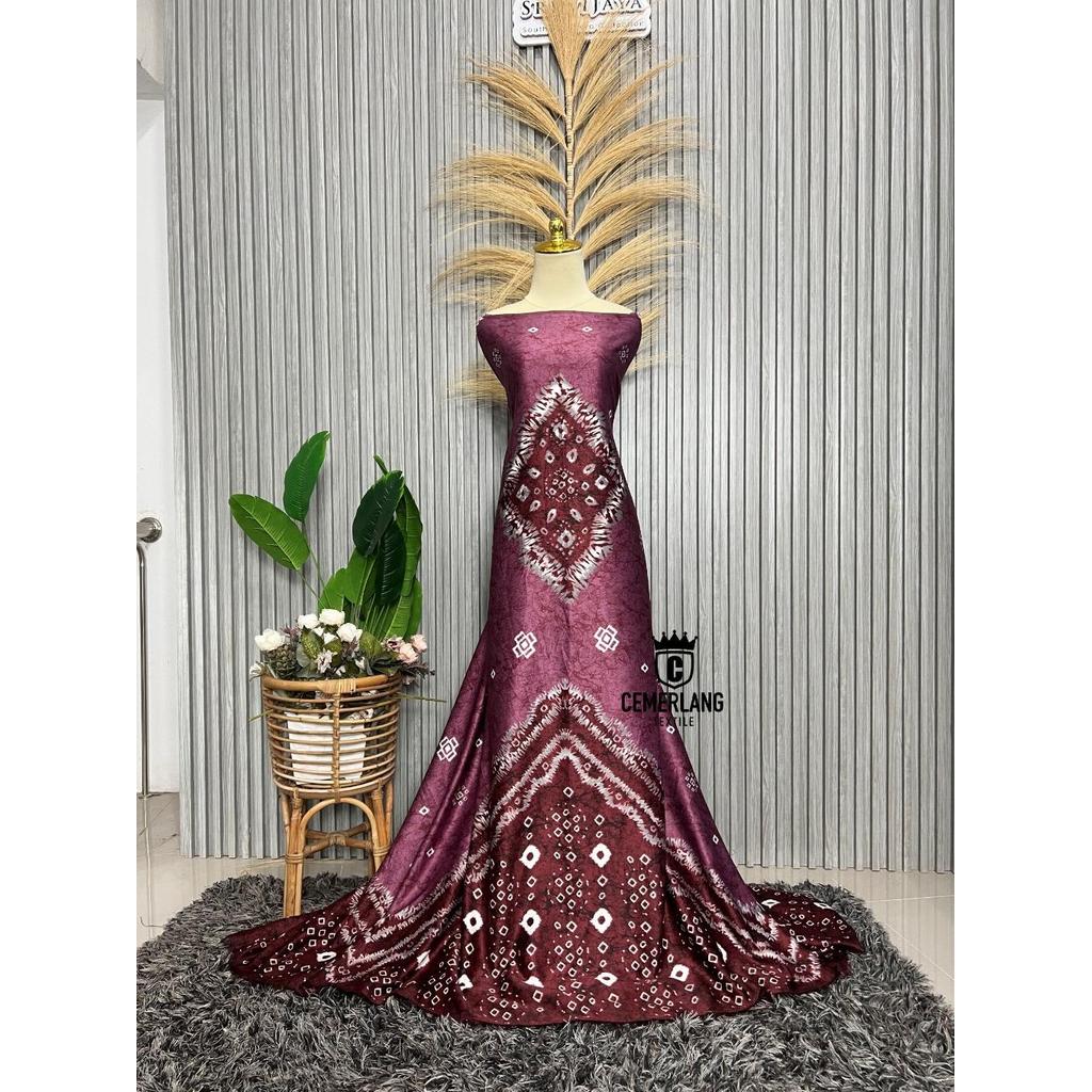 Bahan Kain Ethnik  Motif Jumputan Palembang Printing Saten Satin Silk Velvet Sutra Silk