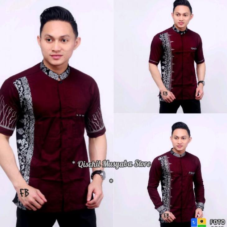 Kemeja Batik Lengan Pendek Kerah Shanghai / Baju Koko / Batik Pria Lengan Pendek / Kemeja Batik Komb