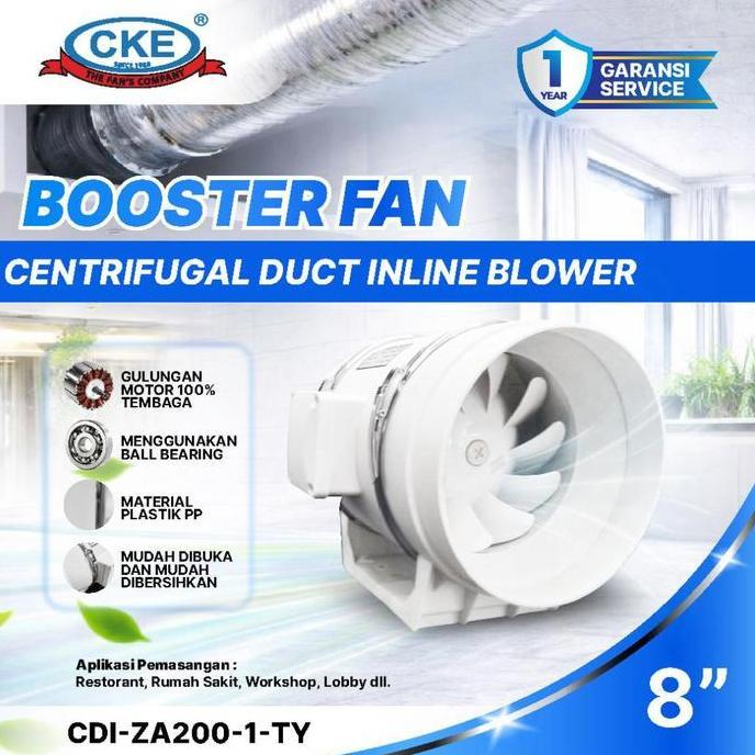 CKE Inline Duct Fan Plastik 8 Inch Kipas Booster Ventilasi Fan