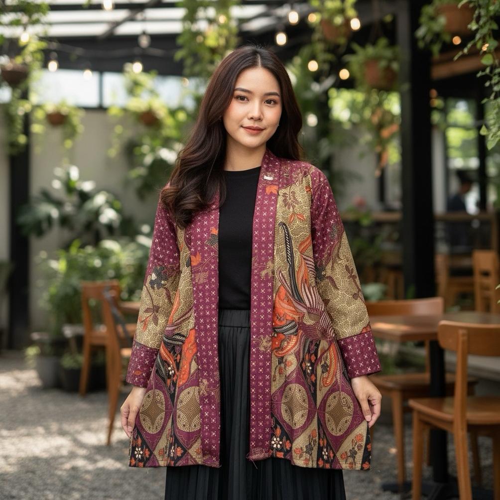 Diskont Granito.Id - Outer Sakura Batik Polimikro Kondangan Seragam Kerja / Formee Outfit / Lengan P