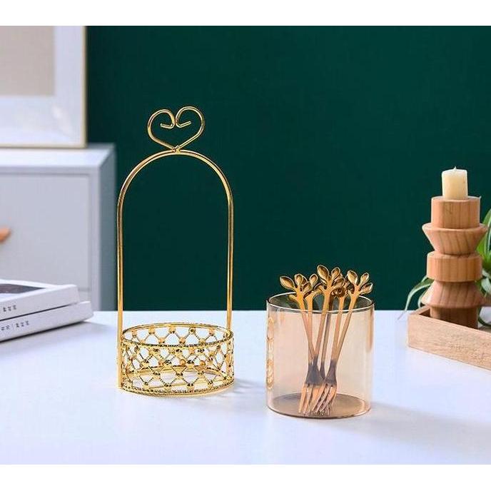 Tempat Sendok Garpu Gold Mini / Gold Fruit Holder Tempat Sendok Garpu Emas Penyimpanan sendok makan 