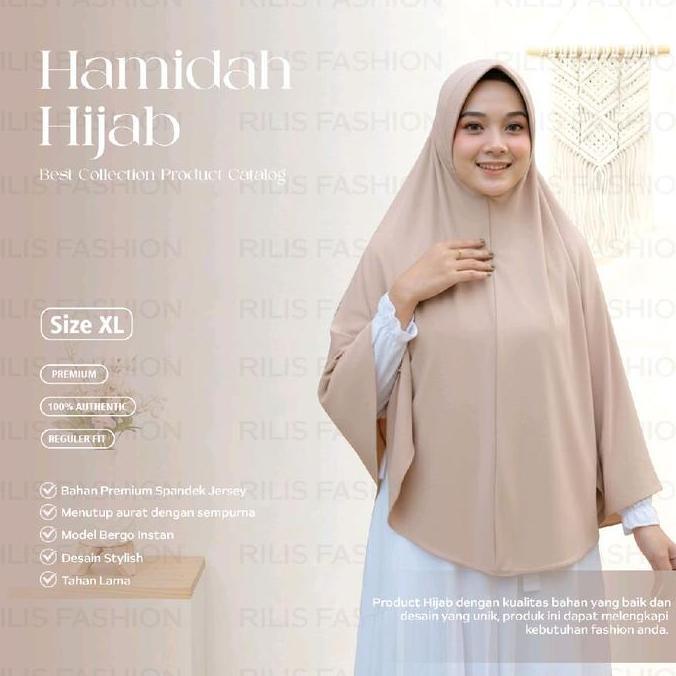 Baguskok- Hijab Instan Hamidah Jumbo Muslim Ukuran Xl Jilbab Instan Ped Spandek Jersey| Hijab Ramdha