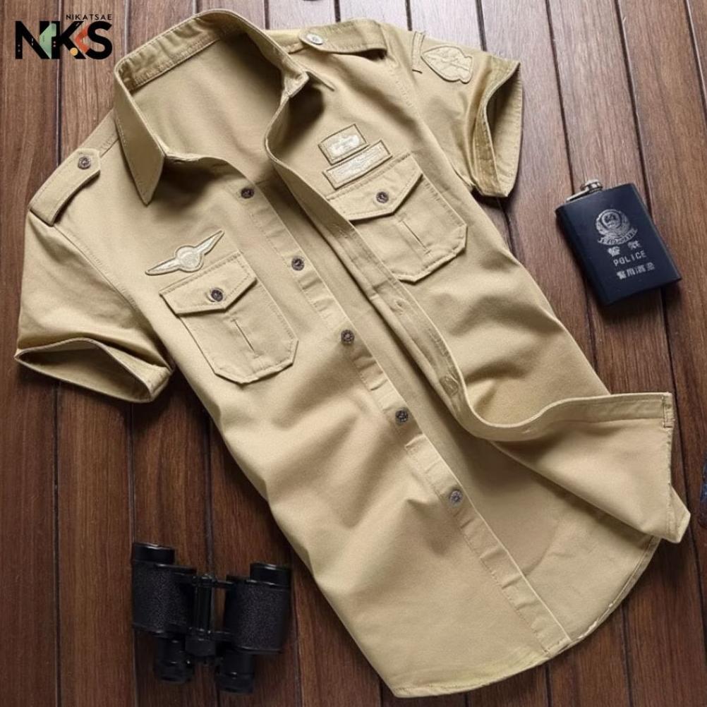 Produk Baru Kemeja Tactical Cream Lengan Pendek Bordil / Kemeja Tactical / Baju Tactical / Kemeja / 