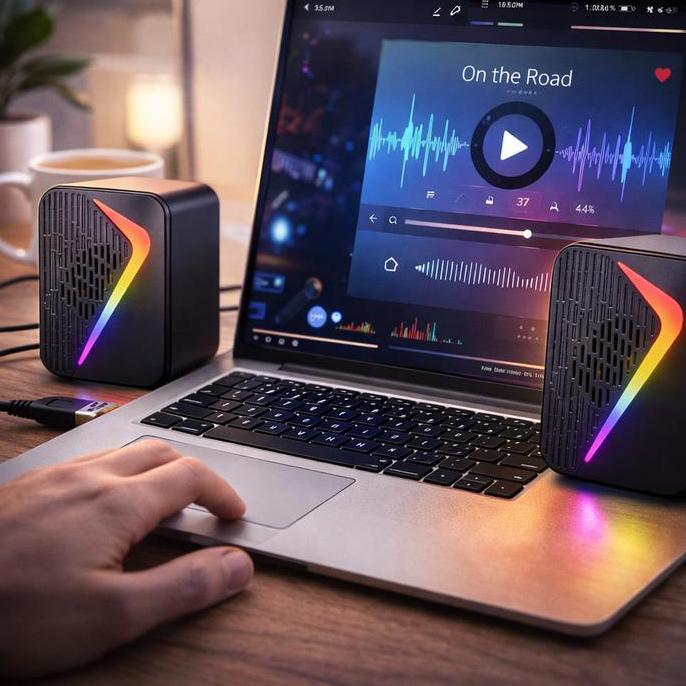 Speaker Komputer Laptop K2077 Multimedia Destop Gaming Speaker RGB 2.0 USB Powered Power 6W
