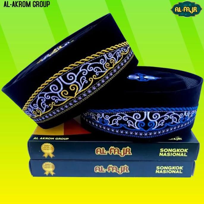 Asliori- Peci Songkok Kopiah Hitam Motif Batik Biru Dan Berkualitas