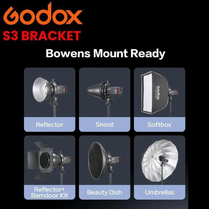 Godox Bracket S3 Bowens Mount.Kompatibel untuk Flash Bulat dan Segi Empat Godox V100 V480 V1 V1 Pro 