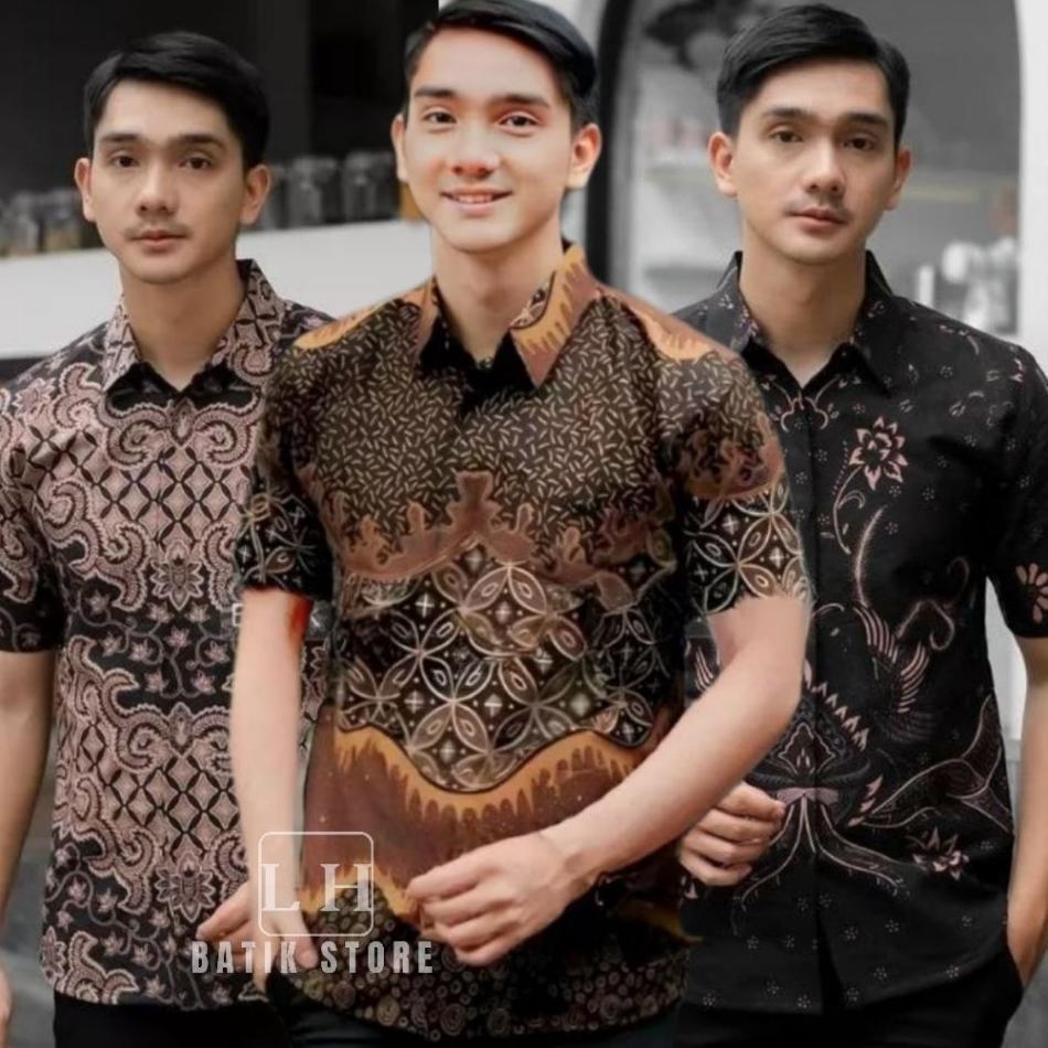 Kemeja Baju Batik Pria Lengan Pendek Warna Sogan