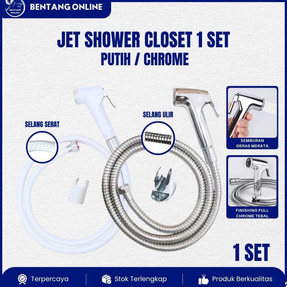 ORIGINAL Jet Shower Closet 1 Set Putih Chrome Bidet Toilet Duduk Kloset Spray Cebok Semprot WC Kamar