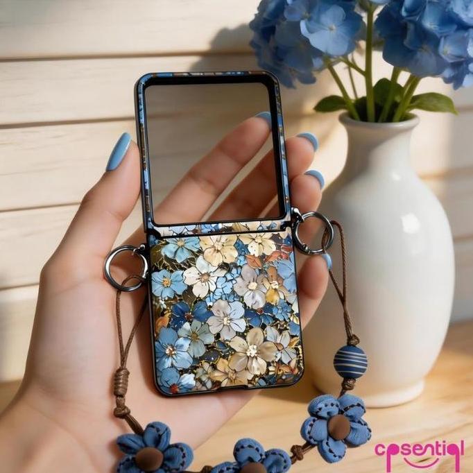 Murah [New] Case Z Flip Cute Model Clasic Blue Flower Korea | For Z Flip 6 5 4 3 | Z Flip 6 | Z Flip