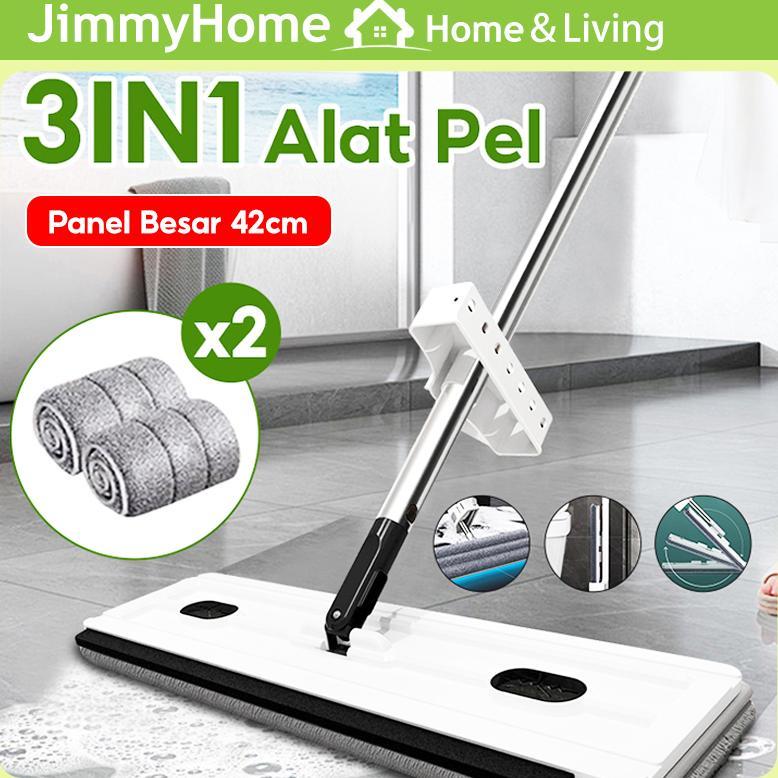 JimmyHome 42cm Alat Pel Lantai Datar Jumbo Pel Cuci Peras Otomatis Memiliki Wiper Anti Karat Kain Mi