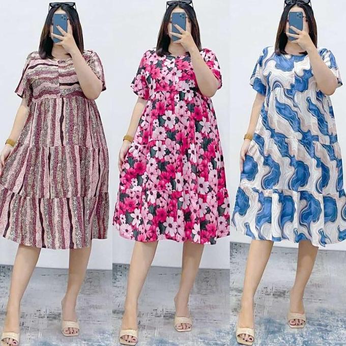 YUKI DRESS DASTER PENDEK MOTIF RUFFLE SUSUN BUSUI DAN BUMIL daster  remaja