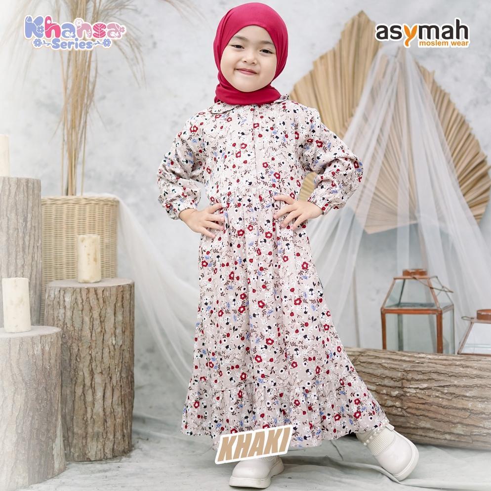 ASYMAH GAMIS ANAK  MOTIF BUNGA KHANSA DRESS KHAKI