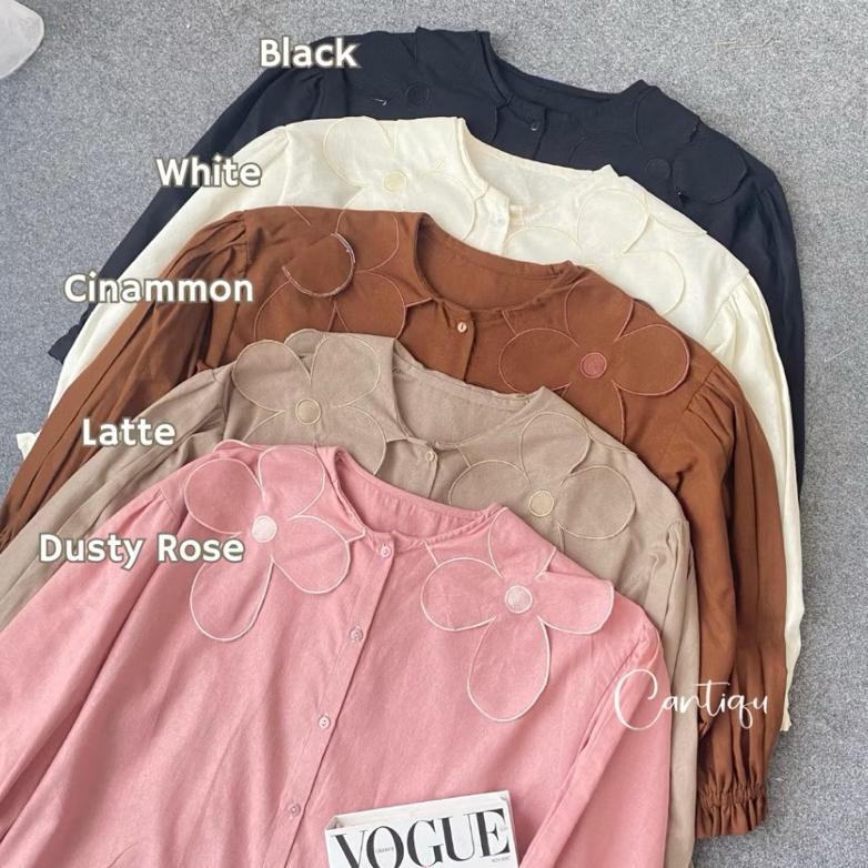 Promo Blouse Linen Bordir Daisy Atasan Muslim Wanita | Kemeja Casual Fashion Kekinian