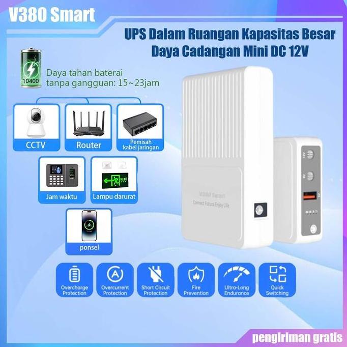V380 Smart Powerbank 10400mah UPS 12V 2A Uninterruptible Power Supply Mini UPS Baterai Cadangan untu