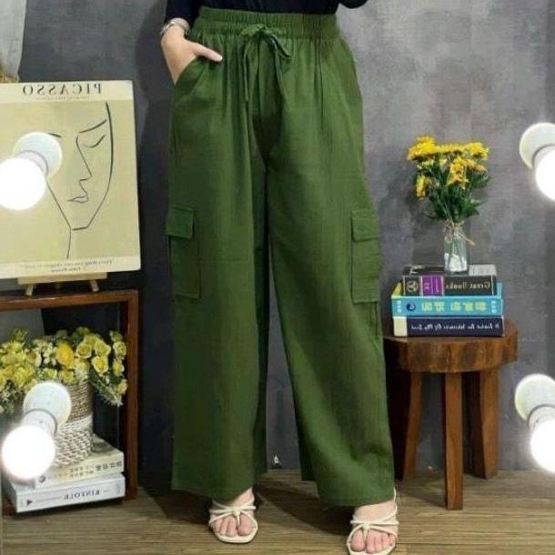 Promo Celana Kulot Cargo Bahan Katun Drill Premium Panjang Wanita