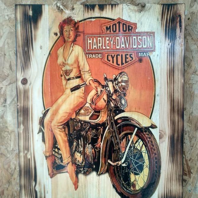 Lukisan Kayu Harley Davidson Vintage Hiasan Dinding Jatibelanda