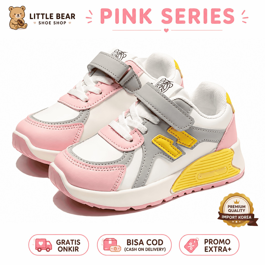 Bomb Bear - Sepatu Anak Perempuan Lucu Umur 3-12 Tahun | Sneakers Sport Sekolah PAUD, TK, SD | Fashi
