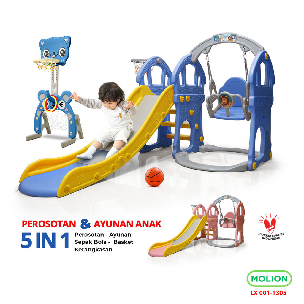 MOLION SNI Mainan Seluncuran Perosotan Anak Prosotan Ayunan Slide Lengkap dengan Ring Basket Playgro