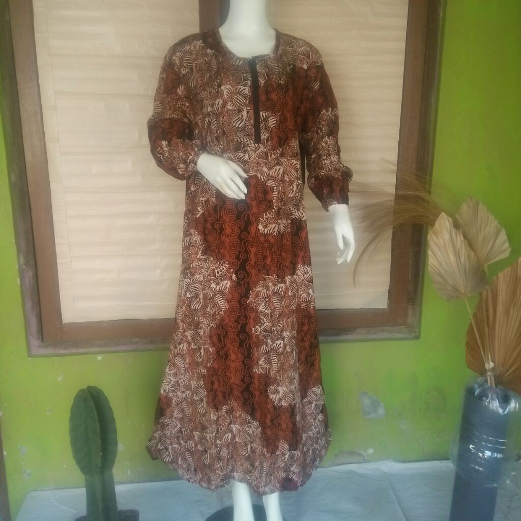 Qonita Cantik (Ld120, Pb140) Longdress Resleting Jumbo Sogan UV Batik