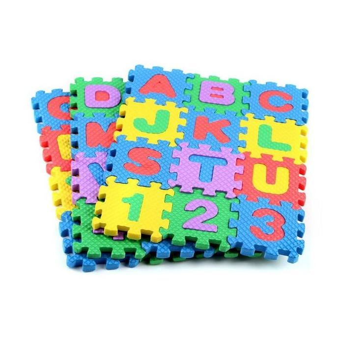 Karpet Mat Puzzle Alphabet Angka Mini Lengkap 36pc Matras Foam Anak